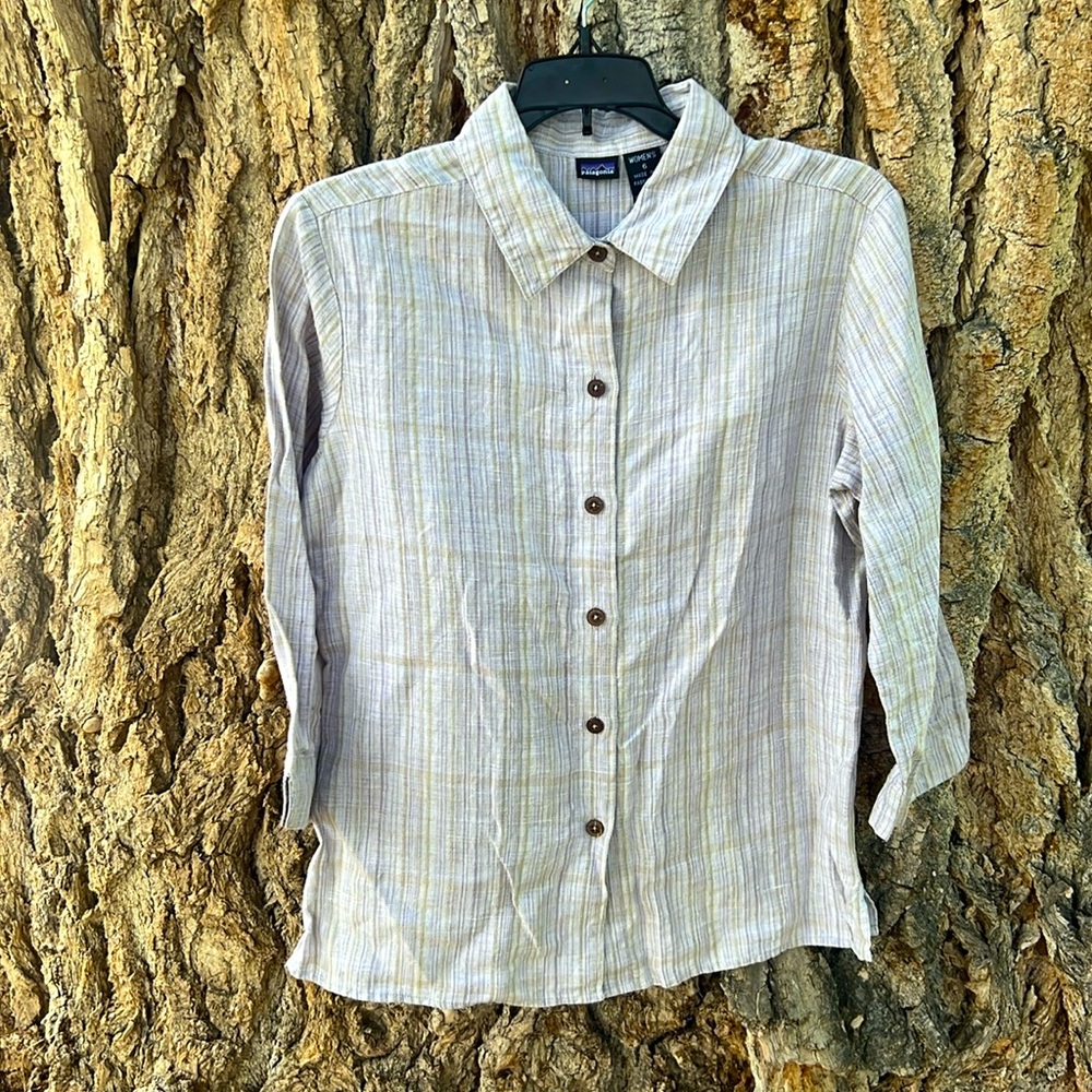 Patagonia 100% hemp button down plaid shirt
